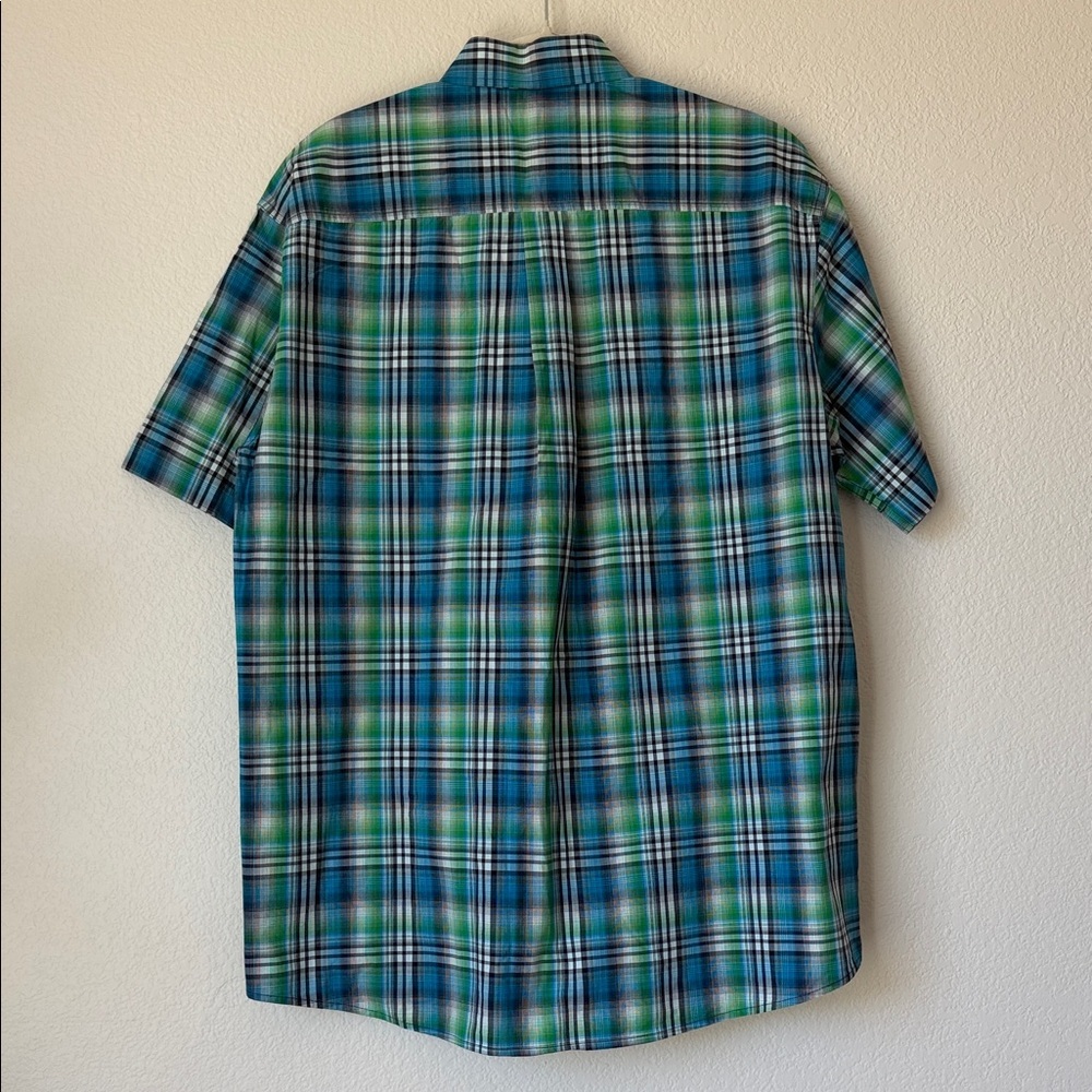 Cinch Blue Green Plaid Short Sleeve Button Down Shirt L Western - Picture 2 of 11